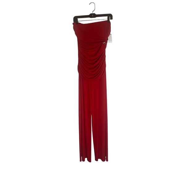 Camille La Vie Women's L Red Strapless Ruched Wide-Leg Jumpsuit Elegant Chic - Picture 2 of 14
